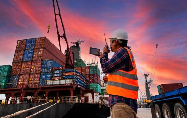 man instructing for sea freight forwarder